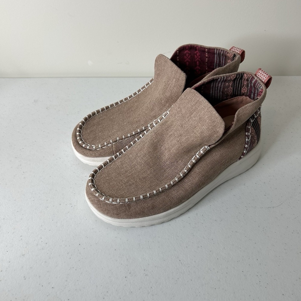 Hey Dude Denny Women's 6 Brown Slip On Comfort Bootie Boots Shoe Casual